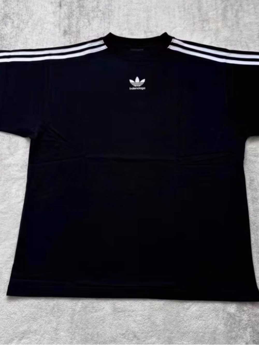 Balenciaga Black Short-Sleeve Tee with White Shoulder Stripes